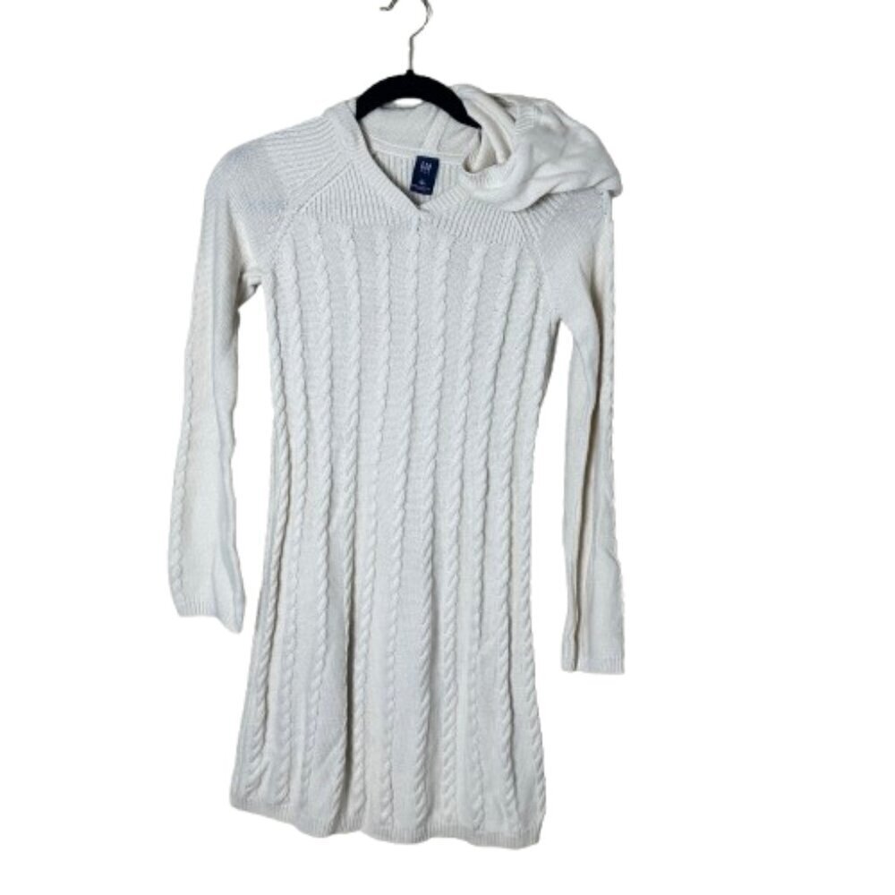 Super Soft GAP KIDS Hooded Sweater Dress Cable Knit Cream Size Large / 10